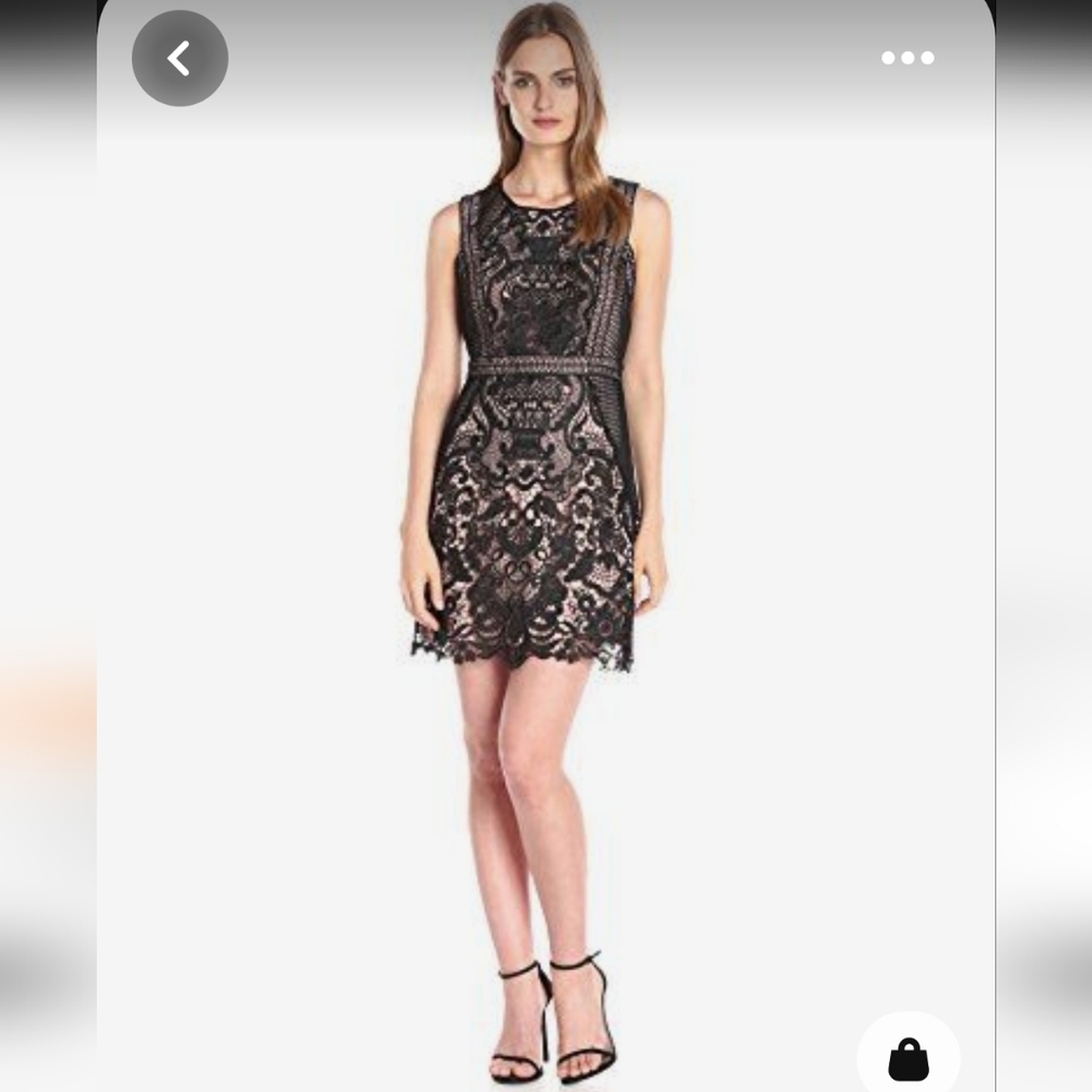 EUC Ark & co company Black Pink Lace Overlay Dress Cocktail Formal Wedding M Med